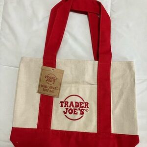Trader Joe's Mini Red and Cream Canvas Tote Bag